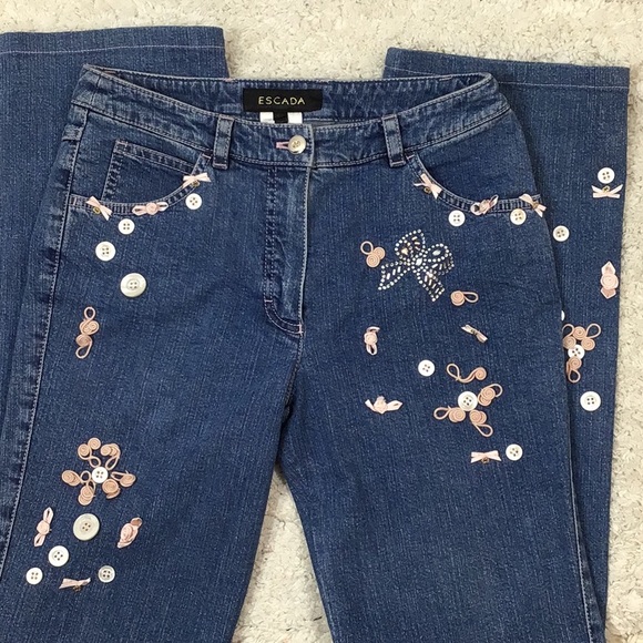Escada vintage buttons and bows jeans 34/4 - Picture 1 of 12